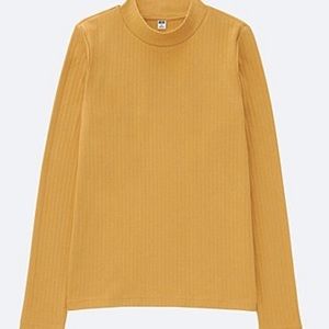 Uniqlo Yellow Ribbed High Neck Long Sleeve Tshirt